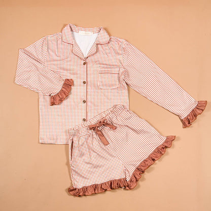 Sweet Dreams Pajama Shorts Set-Maple Gingham: M