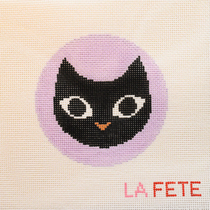 Cat Halloween Round Hand Painted Needlepoint Canvas