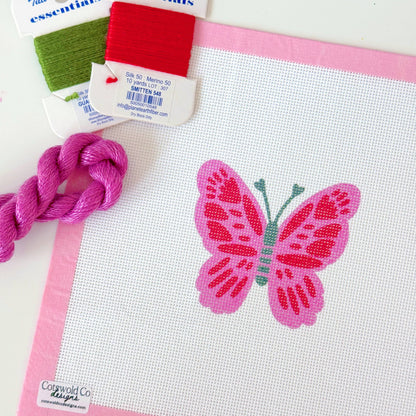 Pink Red Butterfly 18 Mesh Needlepoint Canvas, Artisan Printed Canvas, 4x4 Design Spring Needlepoint Canvas