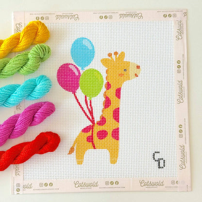 Giraffe with Balloons Needlepoint Canvas, 13 Mesh, 3x4 Design, Birthday Needlepoint