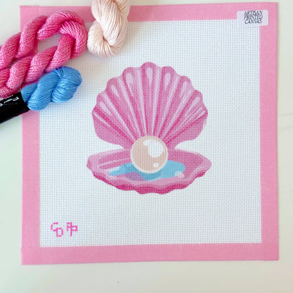 Pink Pearl Shell Needlepoint Canvas, Artisan Printed Canvas,