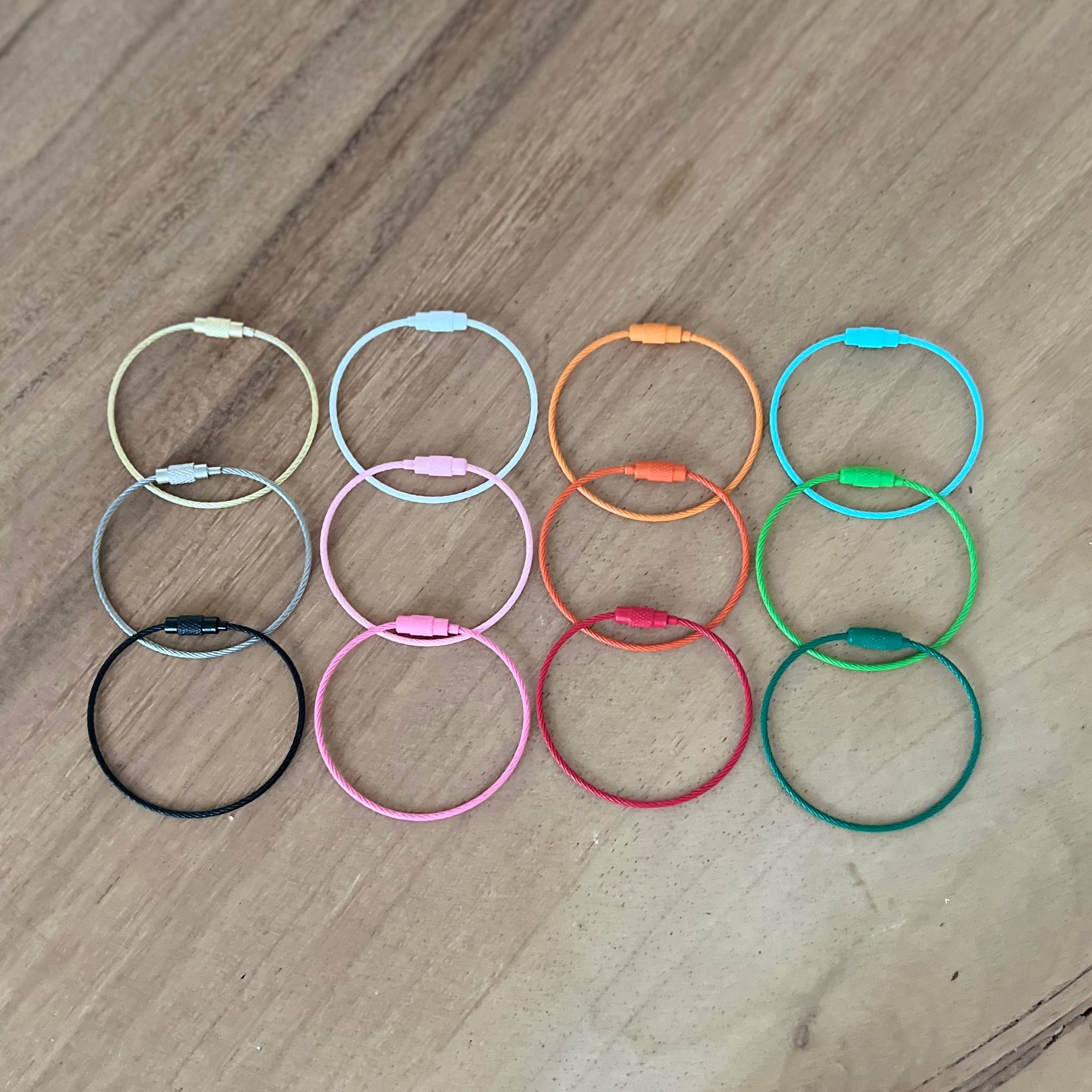 Stainless Steel Wire Rope Key Rings: Aqua Blue