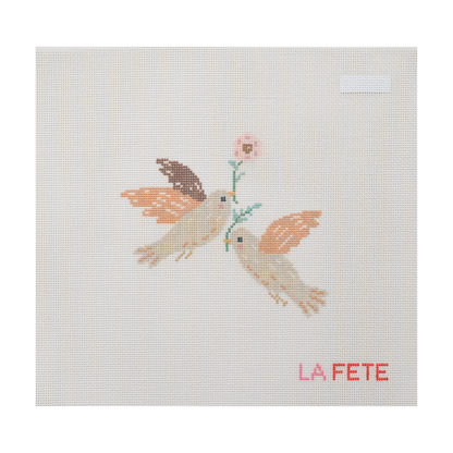 12 Days Of Christmas - Two Turtle Doves Hand Painted Needlepoint Canvas