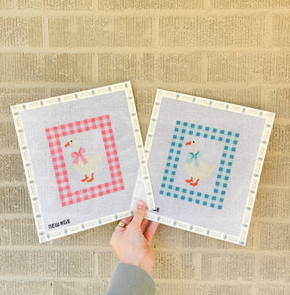 Gingham Blue Baby Goose Canvas
