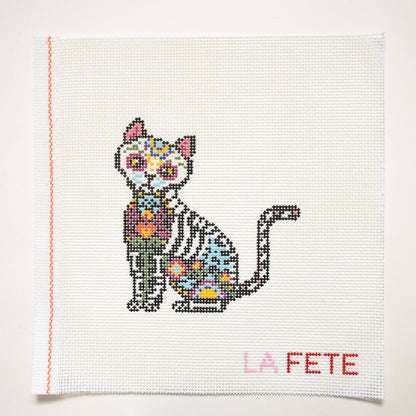 'Día de los Muertos' Cat Hand Painted Needlepoint Canvas