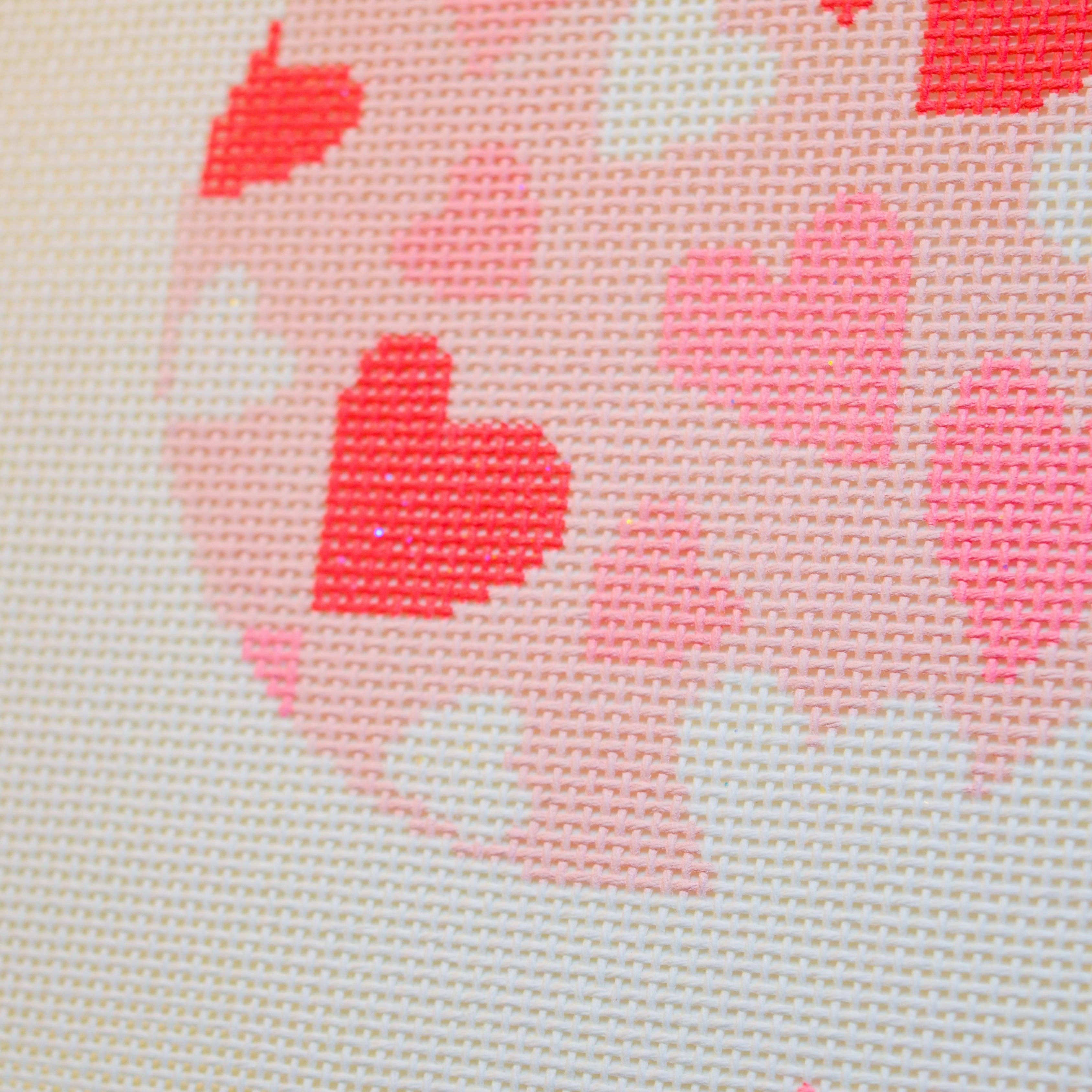 Heart Love Round with Glitter Hand Painted Needlepoint Canvas