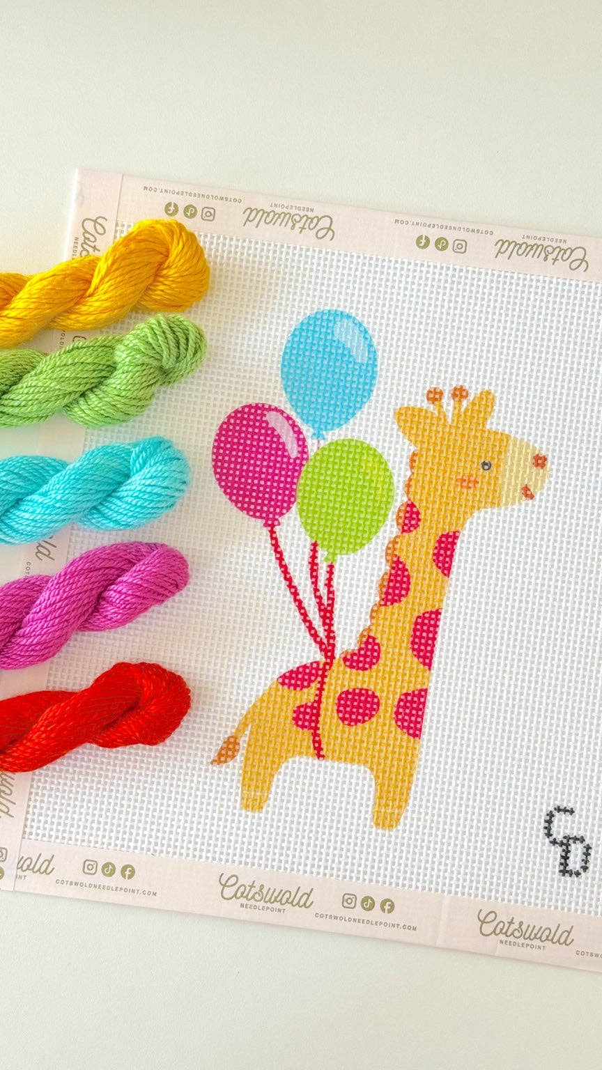 Giraffe with Balloons Needlepoint Canvas, 13 Mesh, 3x4 Design, Birthday Needlepoint