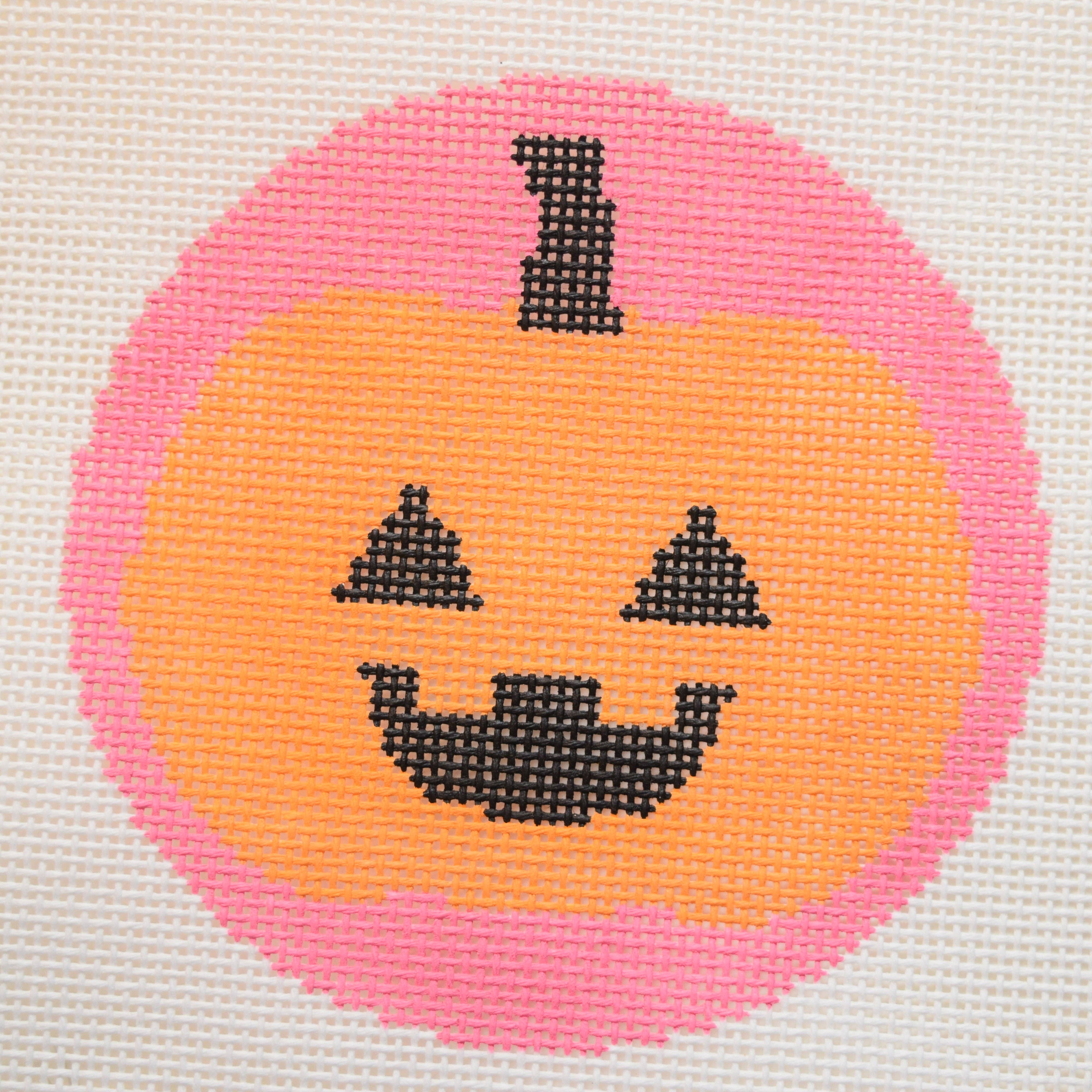 Pumpkin Halloween Round Hand Painted Needlepoint Canvas