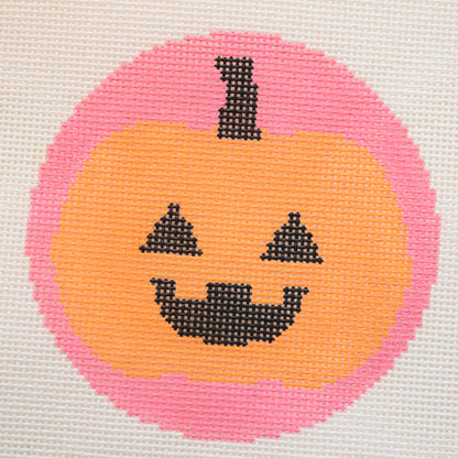 Pumpkin Halloween Round Hand Painted Needlepoint Canvas
