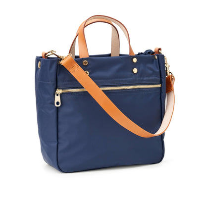 "Joey" Navy Nylon Tote with Leather Accents