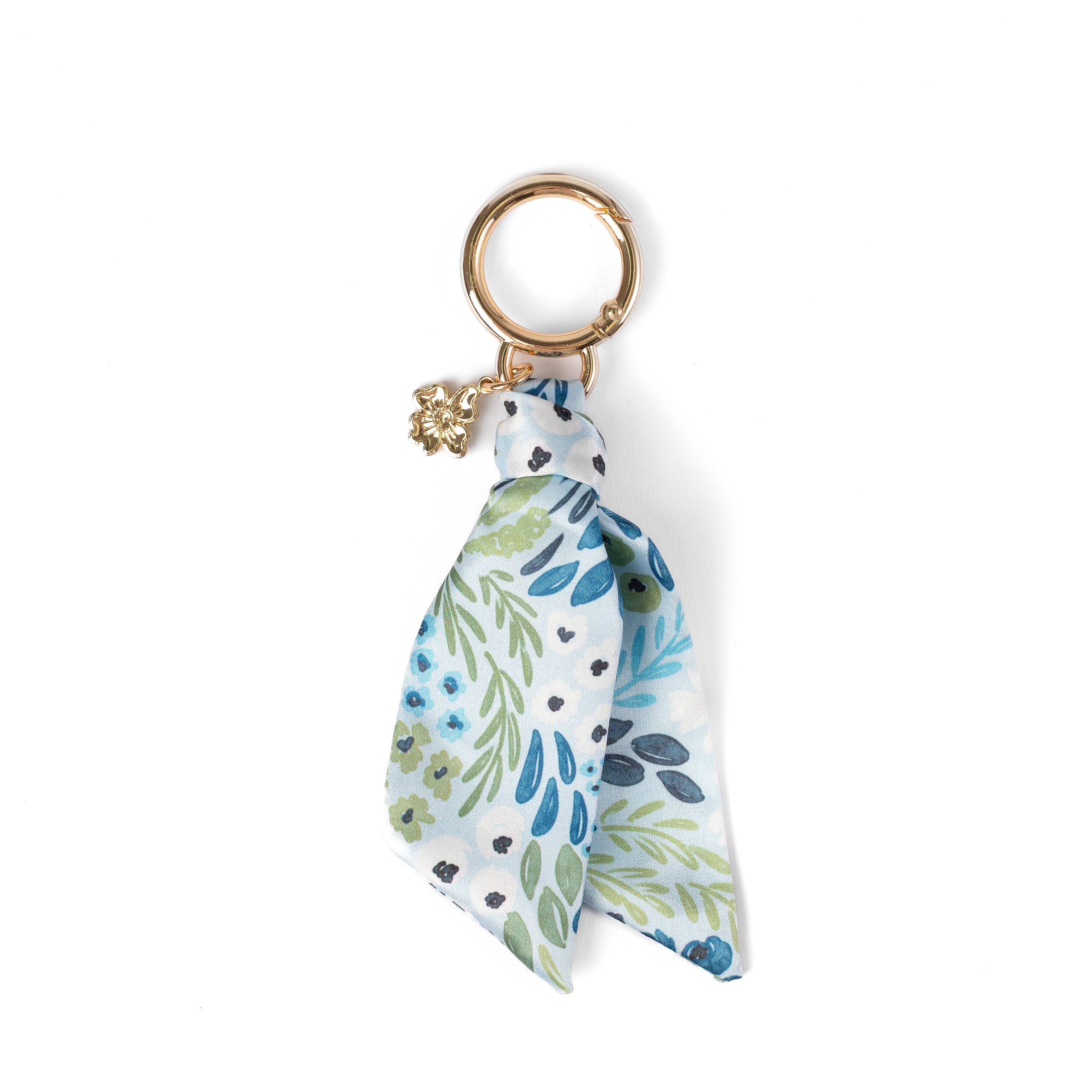 Floral Satin Keychain: Blue Stripes