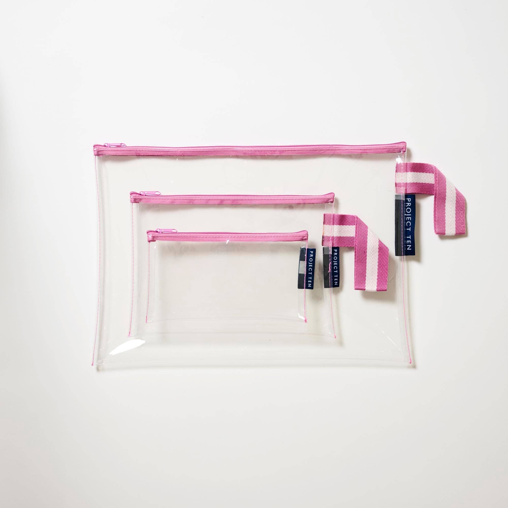 Clear Zip Pouch Bundle (x3 sizes) – Pink