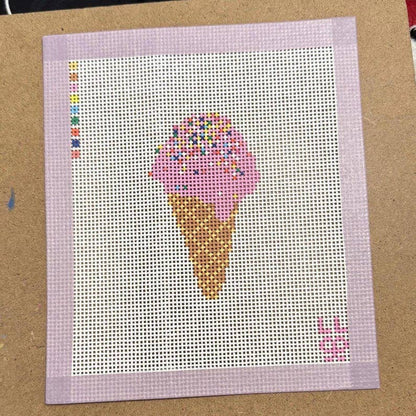 Pink Ice Cream Cone Needlepoint Canvas