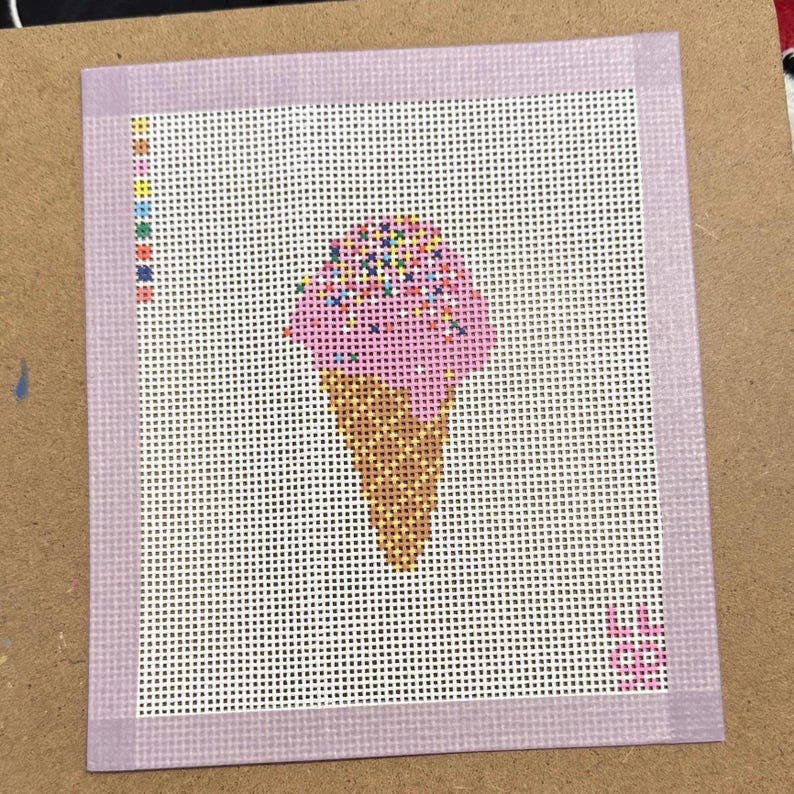 Pink Ice Cream Cone Needlepoint Canvas