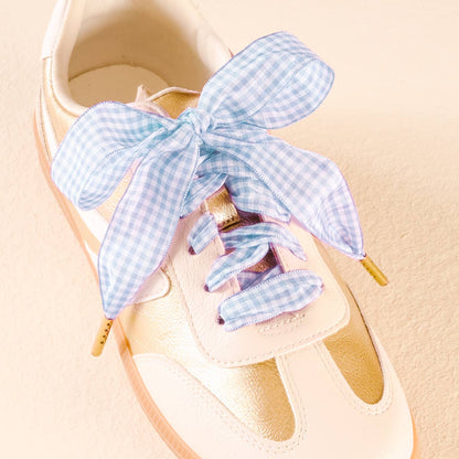 Step It Up Shoelaces–Gingham Light Blue