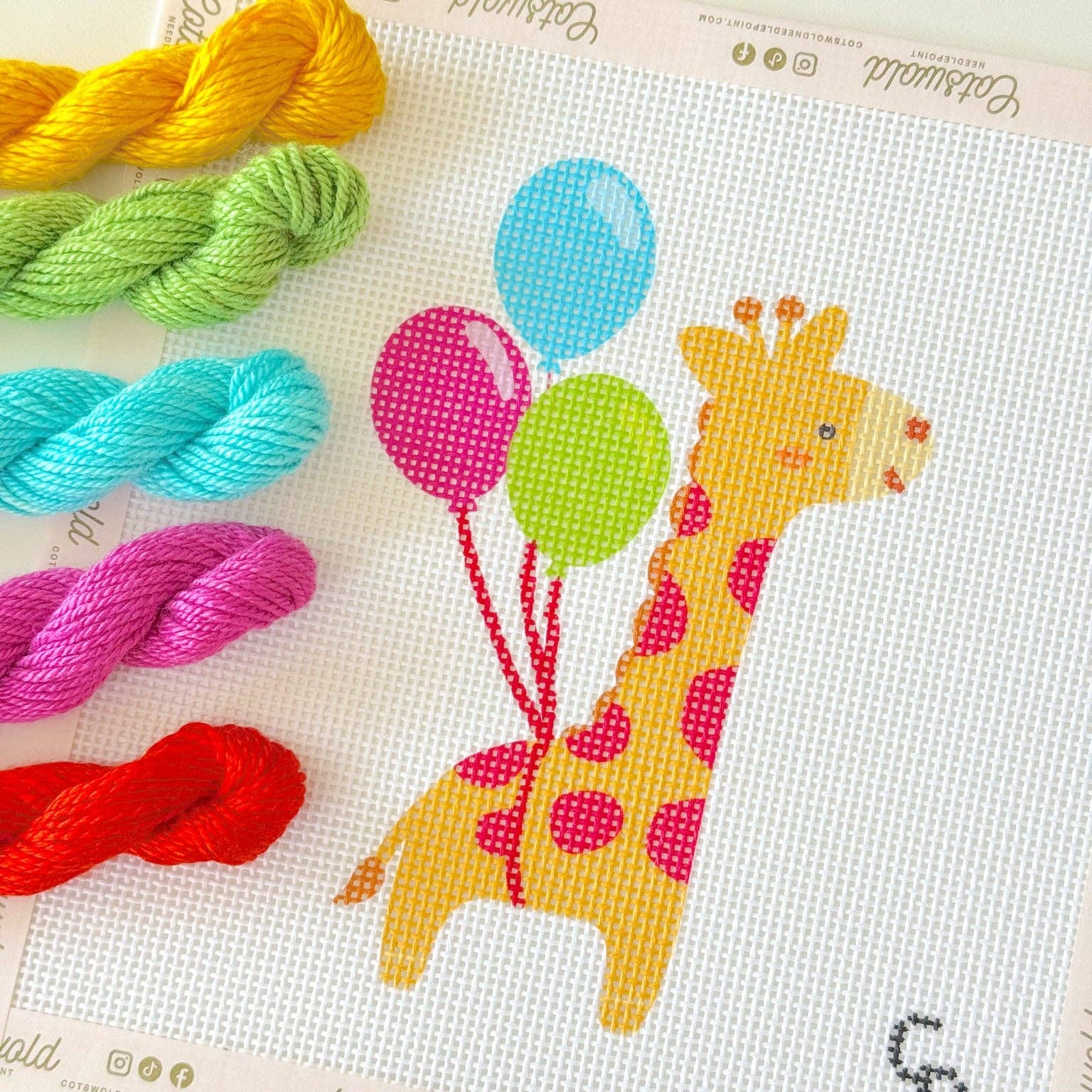 Giraffe with Balloons Needlepoint Canvas, 13 Mesh, 3x4 Design, Birthday Needlepoint
