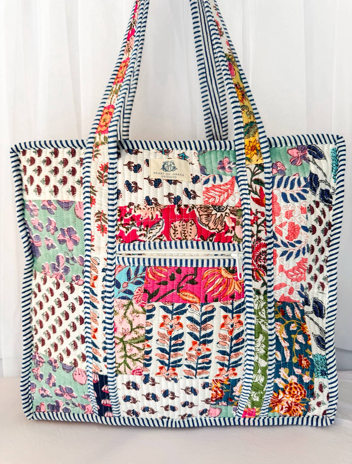 Wildflower Patch | Large Quilted Zipper Tote Bag