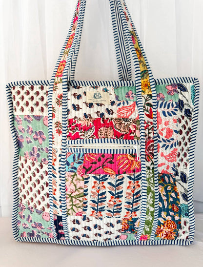 Wildflower Patch | Large Quilted Zipper Tote Bag
