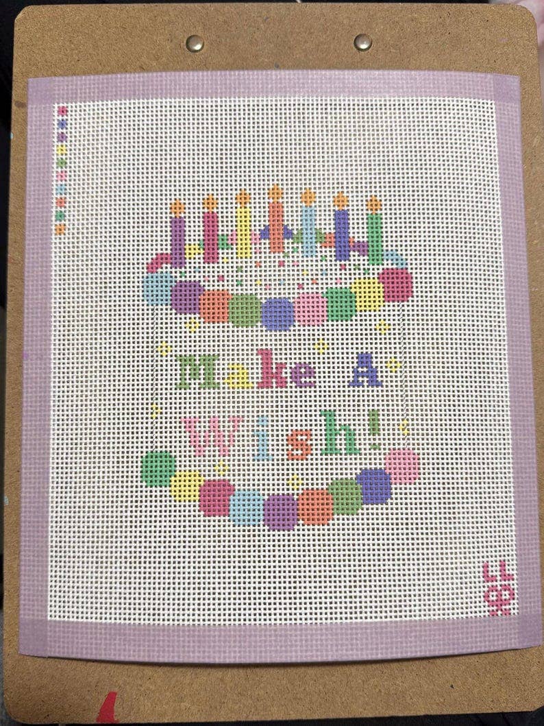 Birthday Cake Needlepoint Canvas – Hand Painted, 13 Mesh