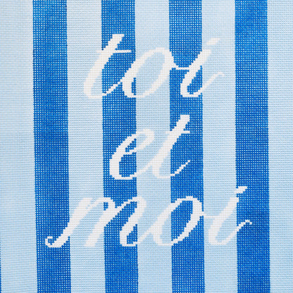 'Toi Et Moi' Pillow Hand Painted Needlepoint Canvas: Pink