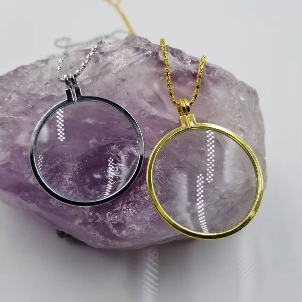 Magnifier Found Object Necklace - Gold or Silver: Gold