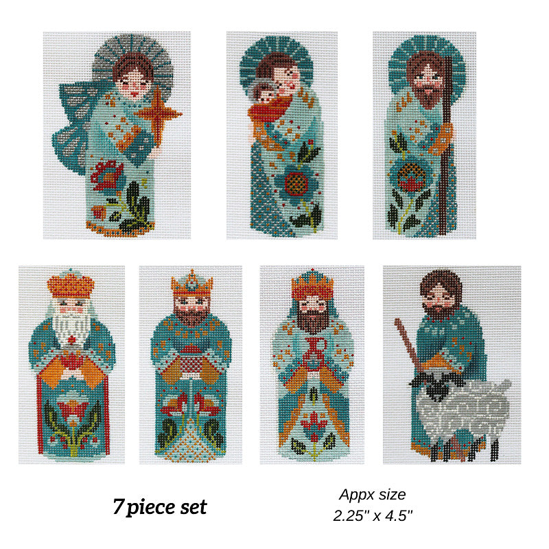 Abigail Cecile The Nativity Series in Teal: 7 Piece set Canvases
