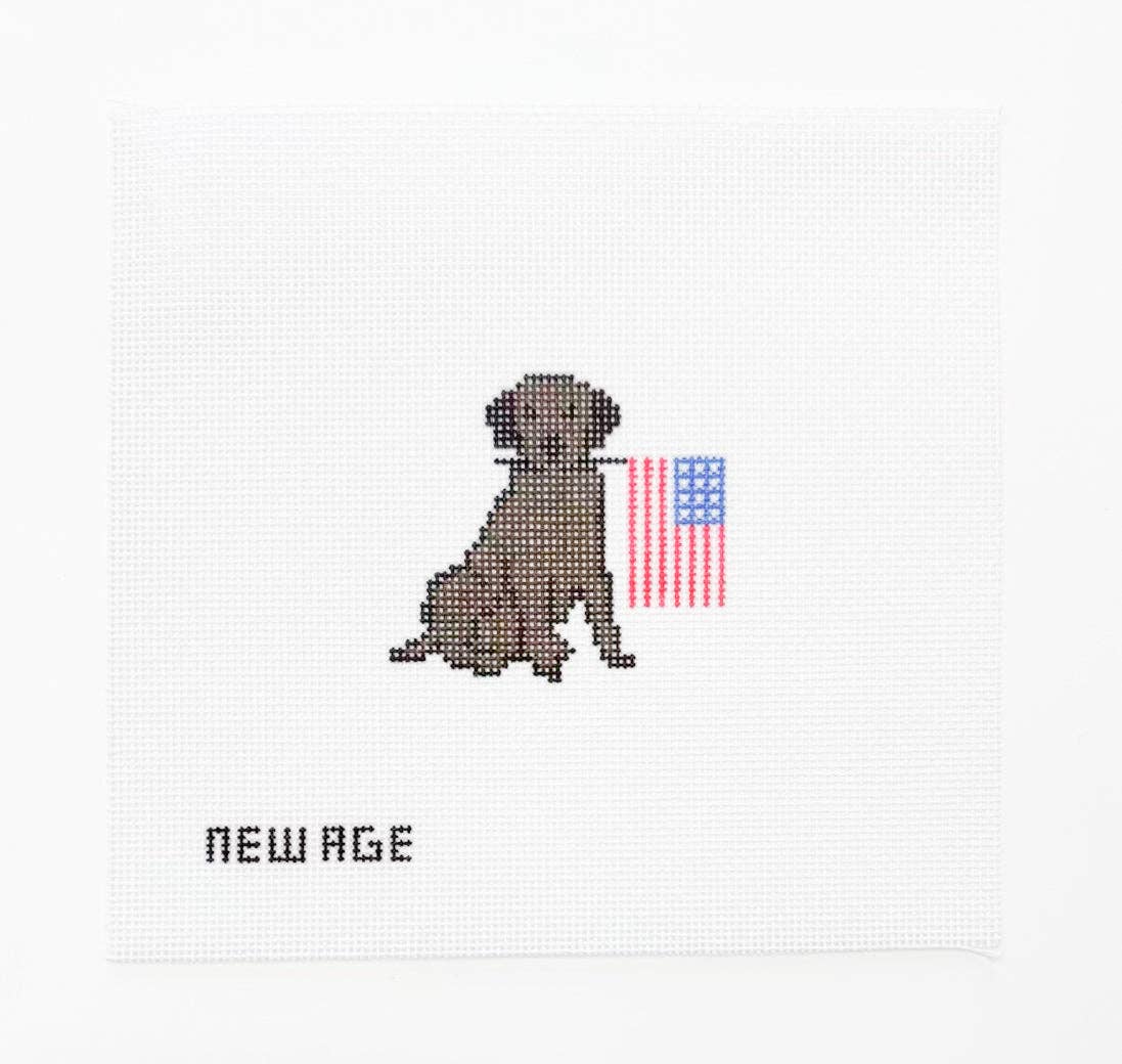 Chocolate Lab with American Flag Canvas