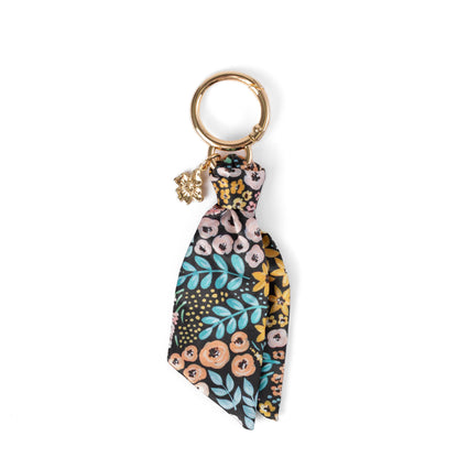 Black Floral Satin Keychain