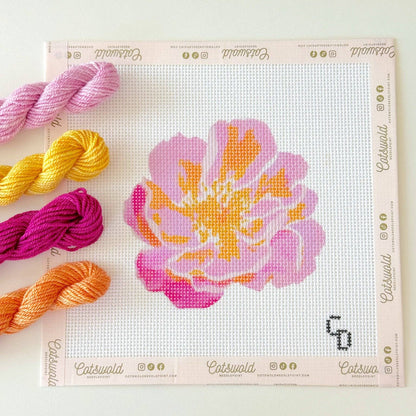 Pink Flower Needlepoint Canvas – 13 Mesh, 4x4 Design