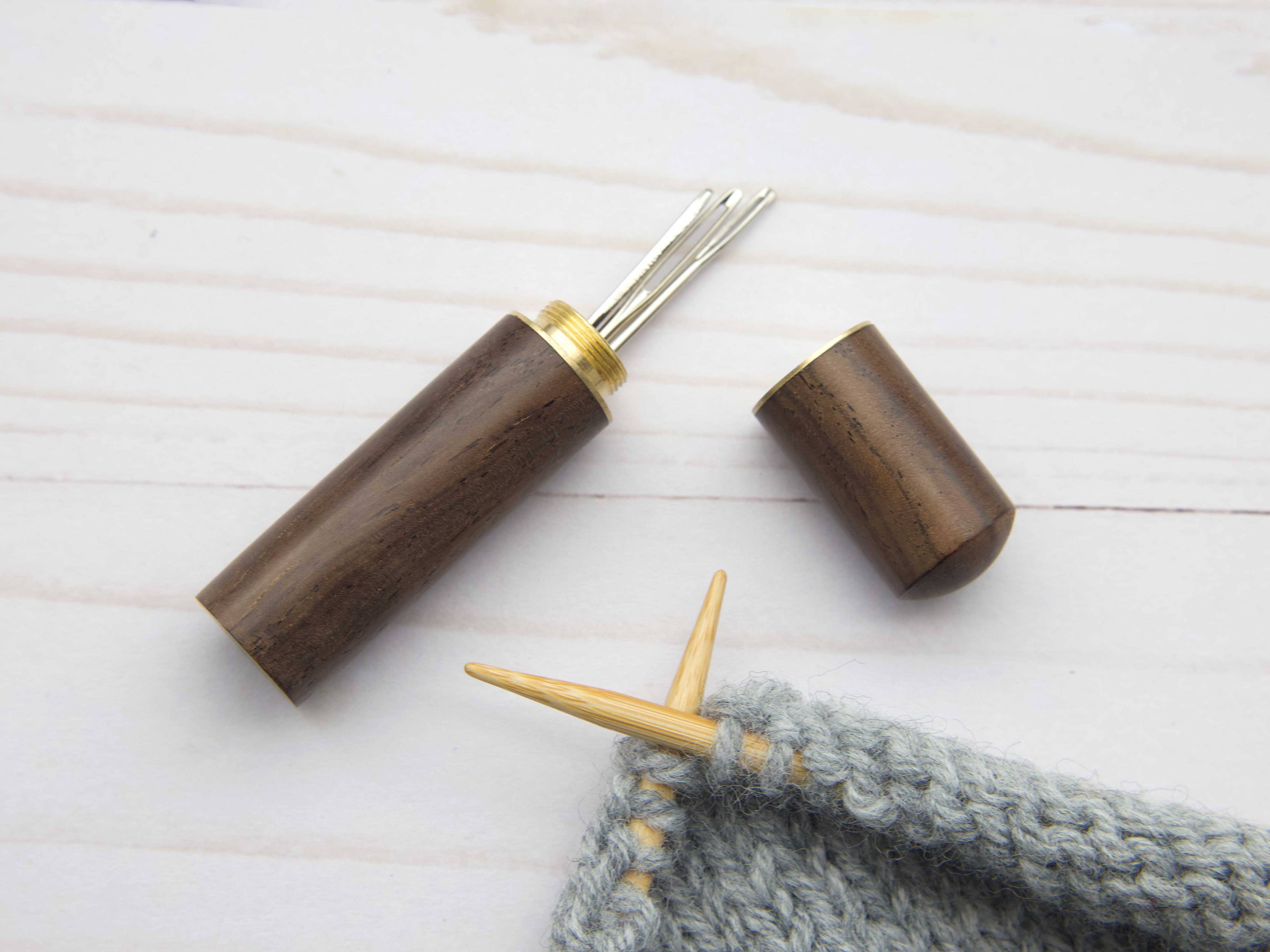 Wooden Darning Needle Storage Cases Tapestry Knitting: Dark Brown