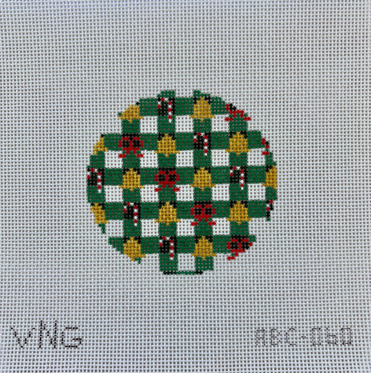 Christmas Green Gingham Round Canvas
