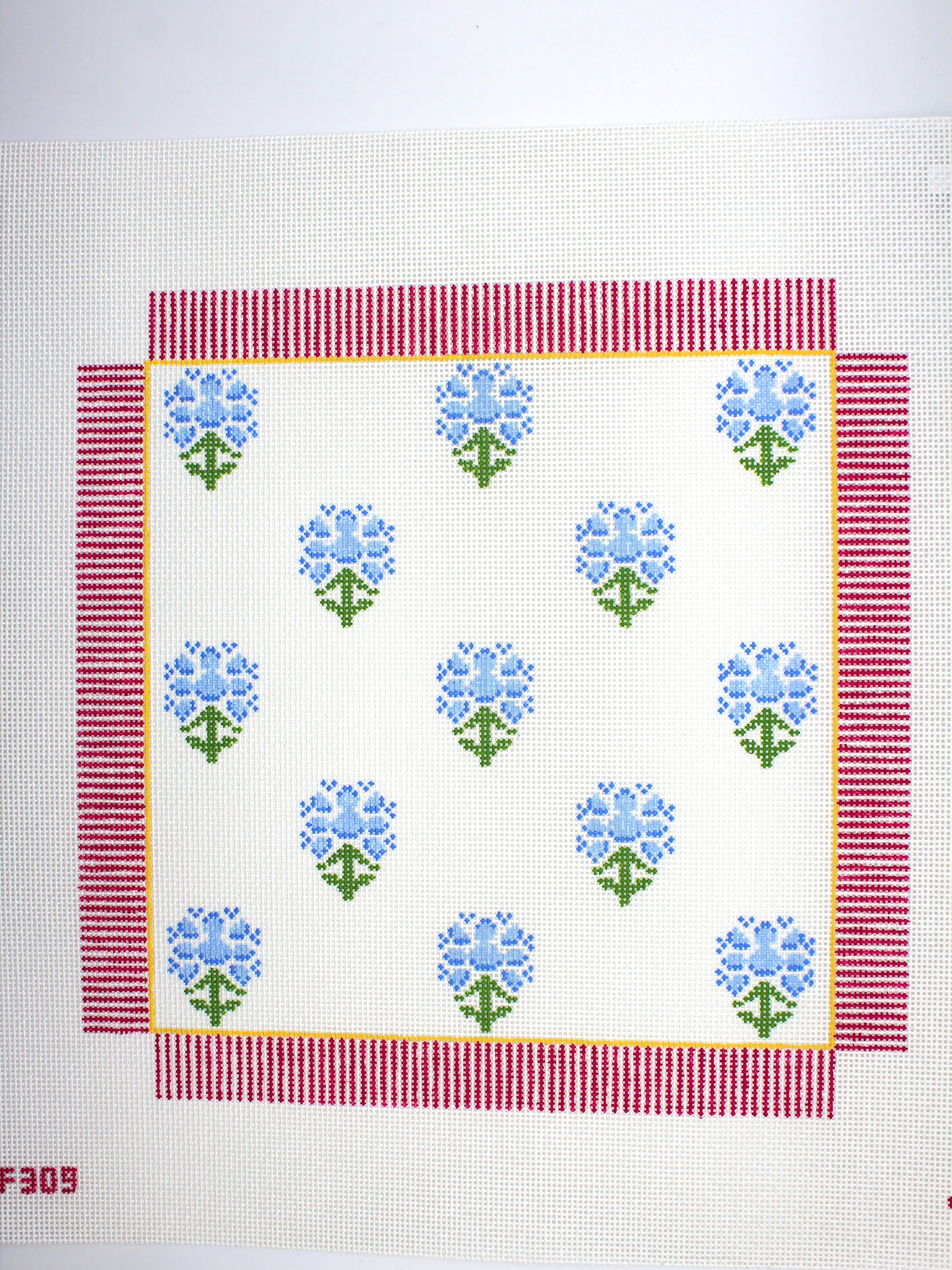 Block Print with Stripe - Blue with Pink Canvas