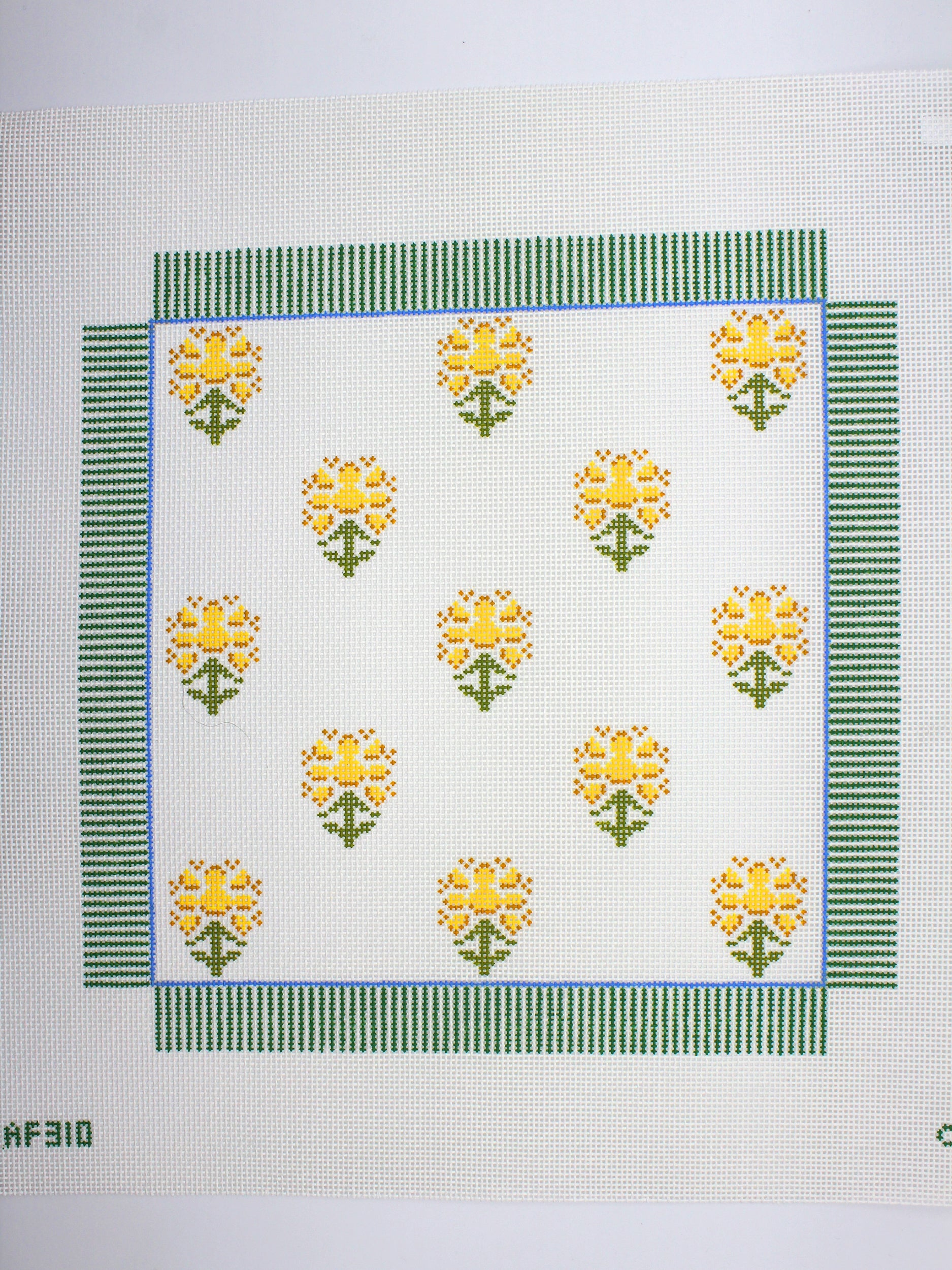 Block Print with Stripe - Yellow with Green Canvas