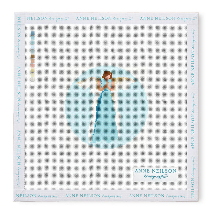 Blue Watercolor Angel Round Canvas