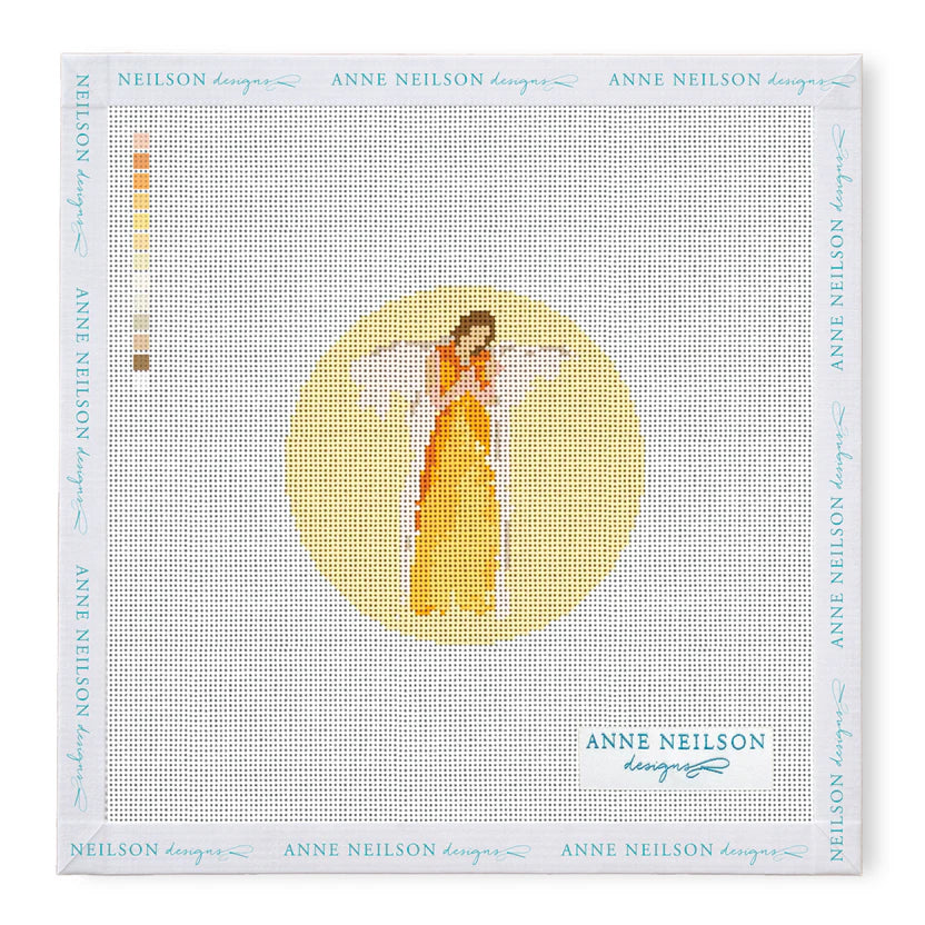 Orange Watercolor Angel Round Canvas