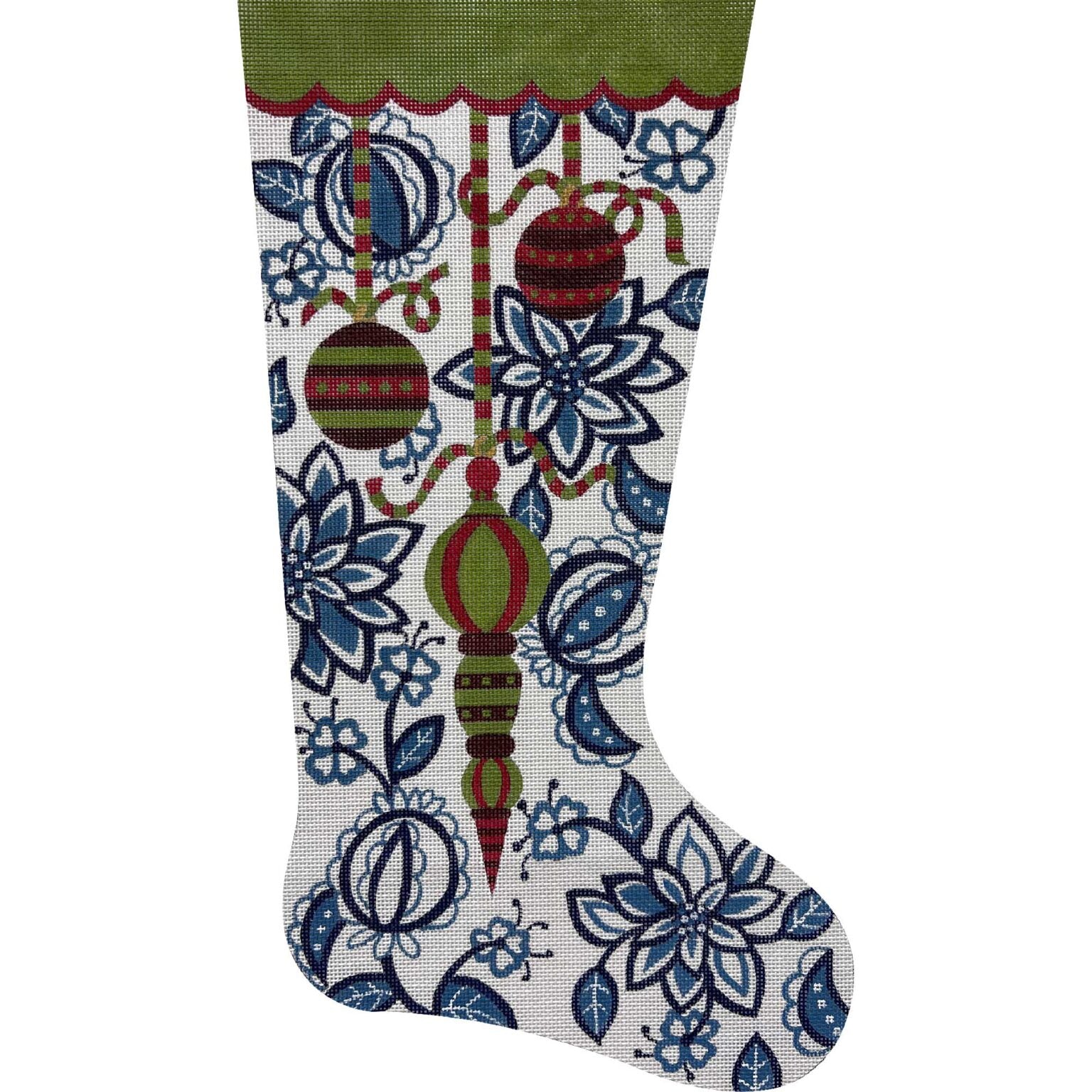 Blue/White Floral Ornament Stocking Canvas