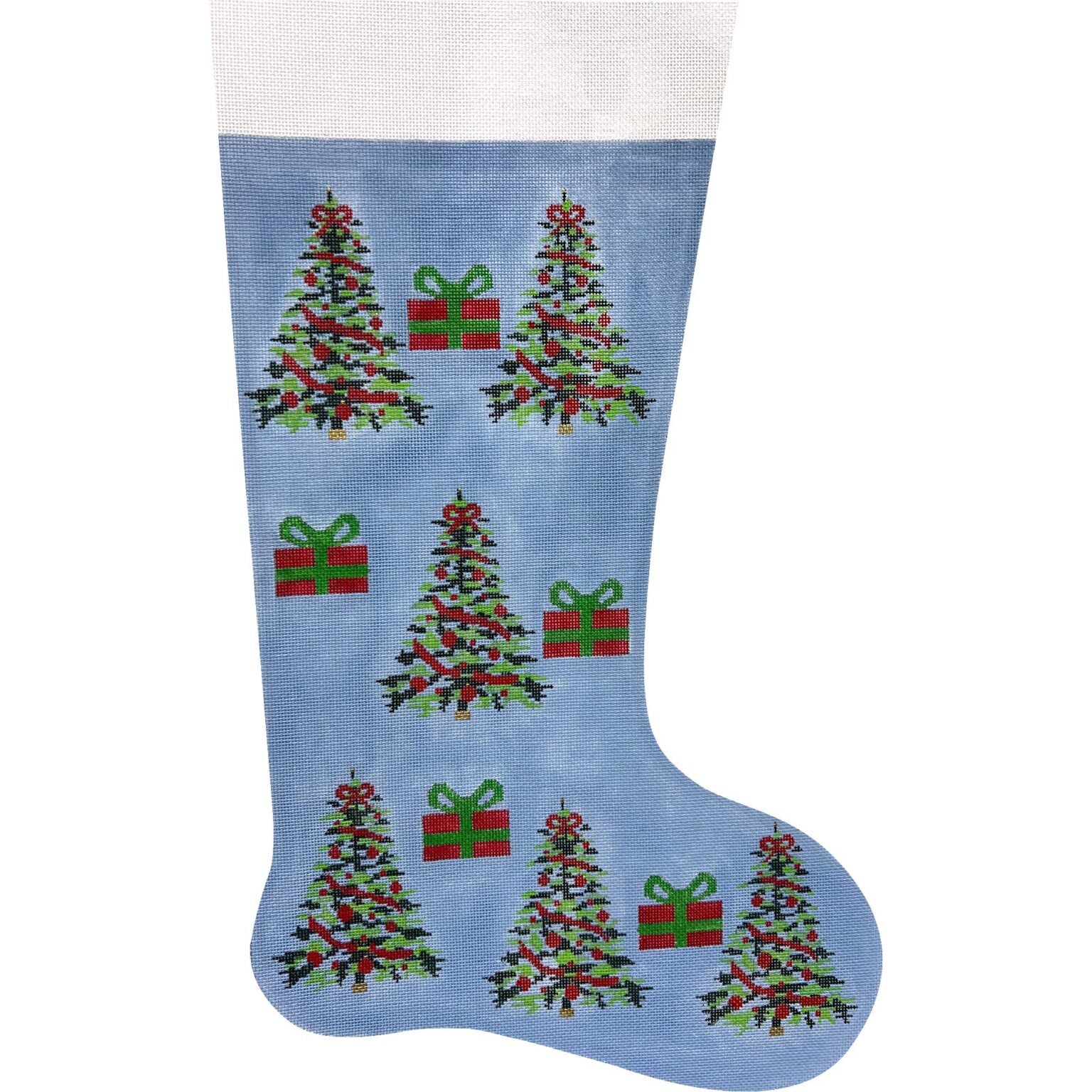 Blue w/ Trees and Gifts Stocking Canvas