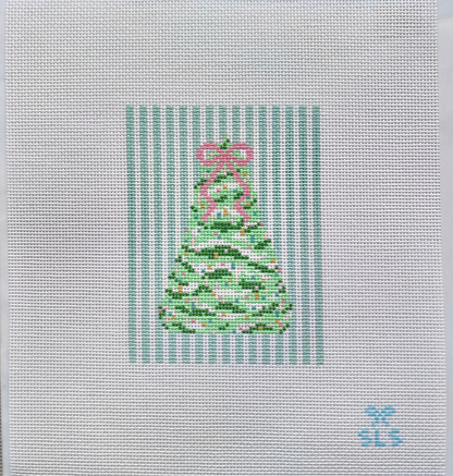 Pastel Christmas, Tree w/Blue Stripes Canvas