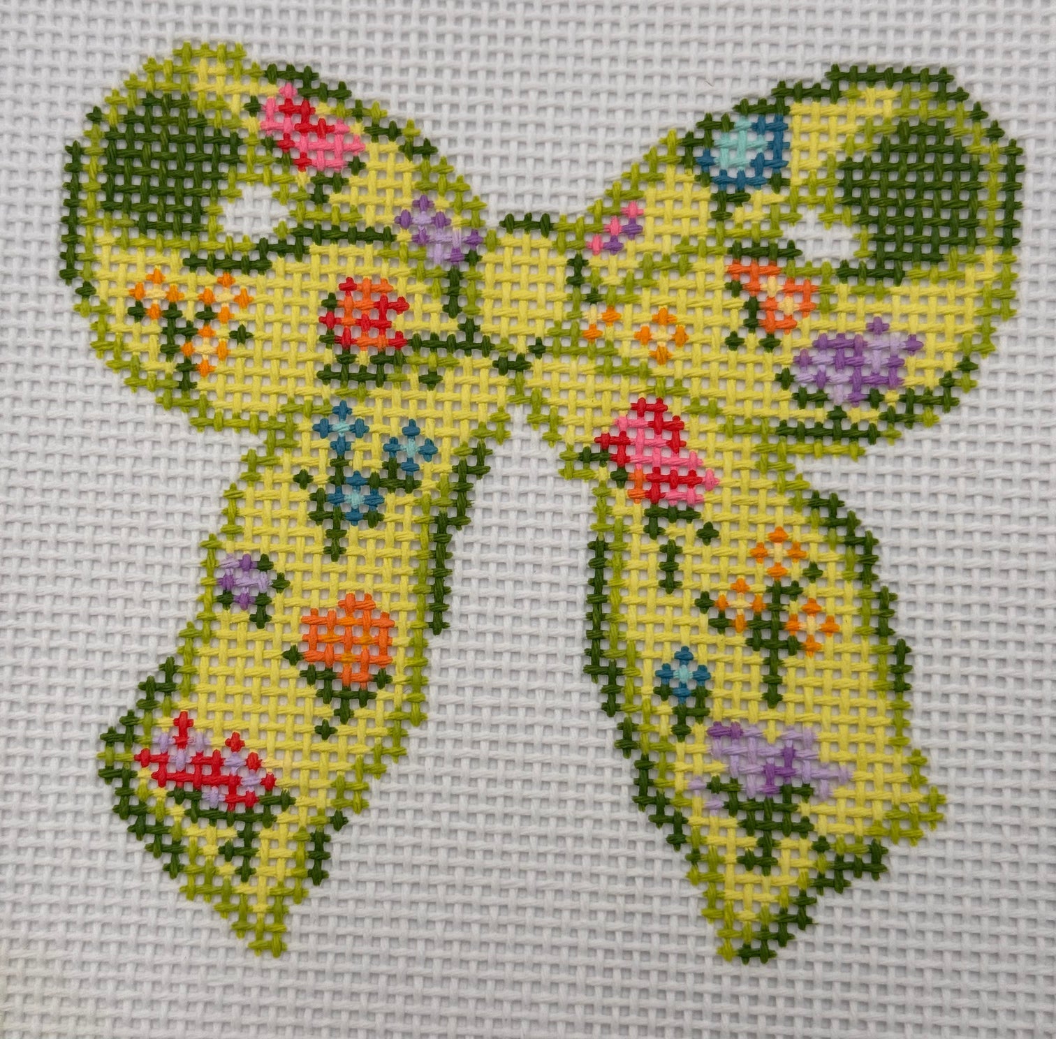 Floral Print Bow - Green Canvas