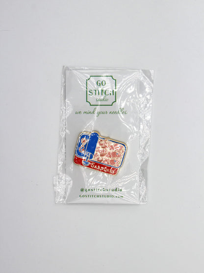 Red & Blue Sardine Can Needle Minder