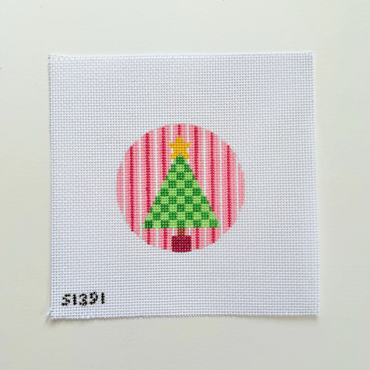 Green Check Trees on Stripes Canvas