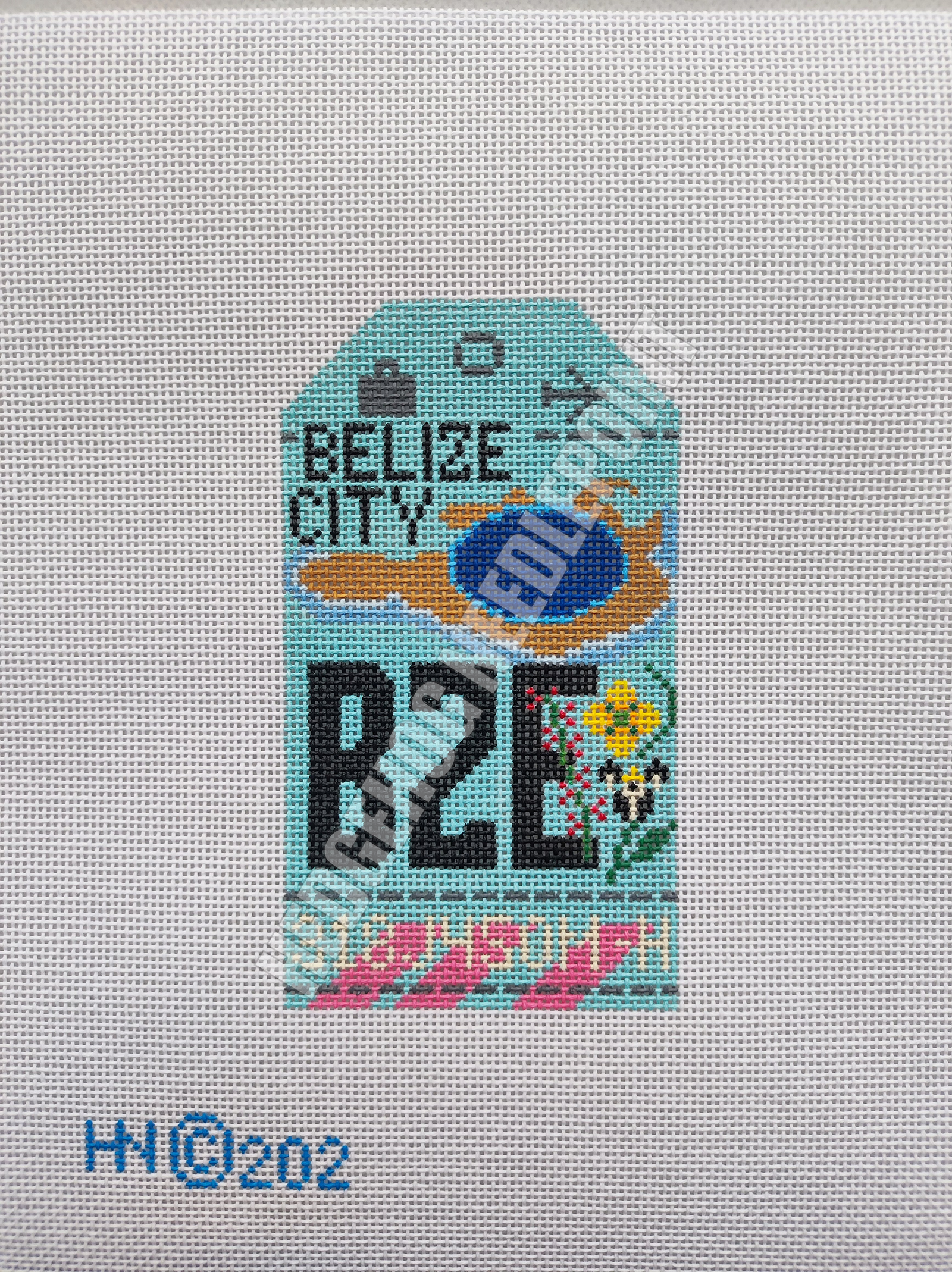 Belize City Retro Travel Tag Needlepoint Canvas