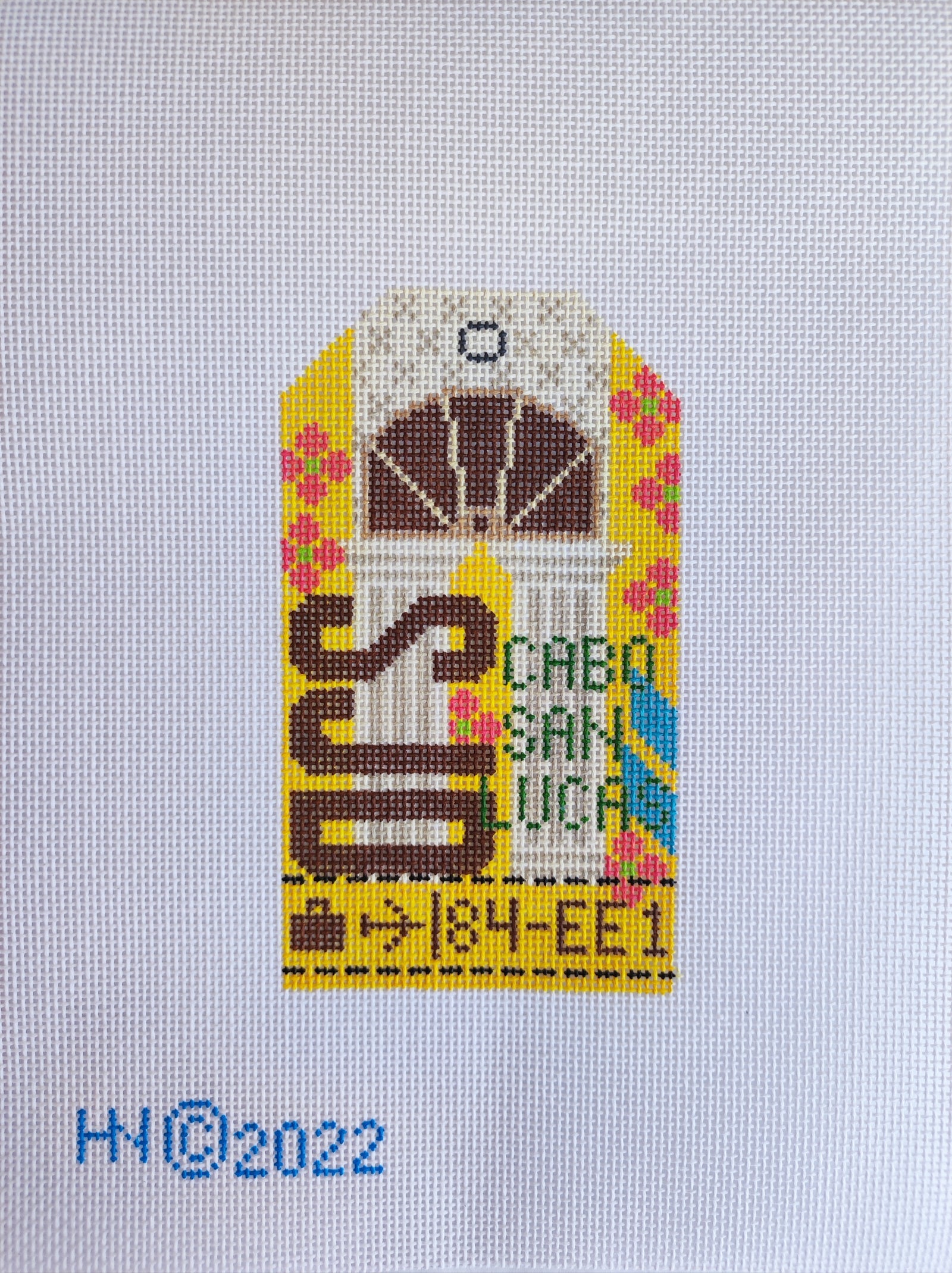 Cabo San Lucas Retro Travel Tag Needlepoint Canvas