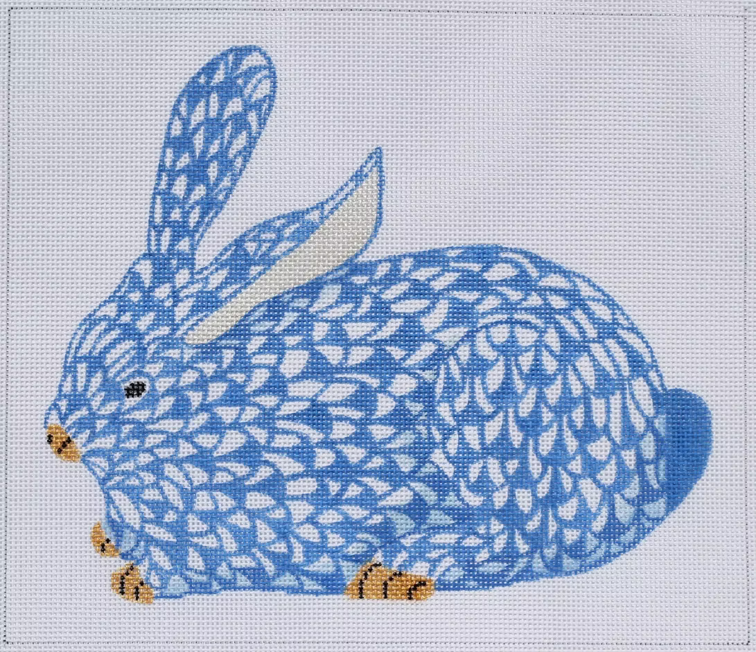 Herand Style Fishnet Crouching Bunny Canvas - Blue Left – Stitch Society