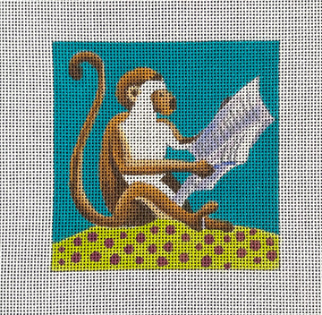 Monkey Reading Newspaper Canvas – Stitch Society