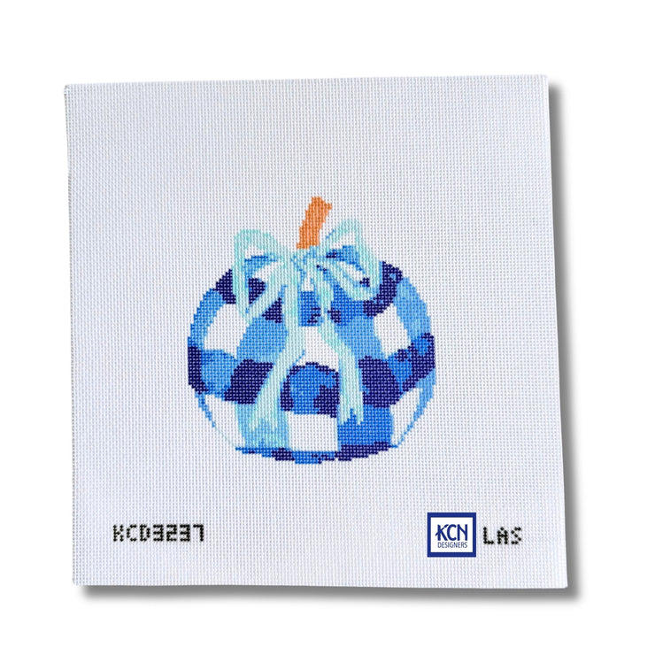 Blue Gingham Pumpkins with Bow Needlepoint Canvas