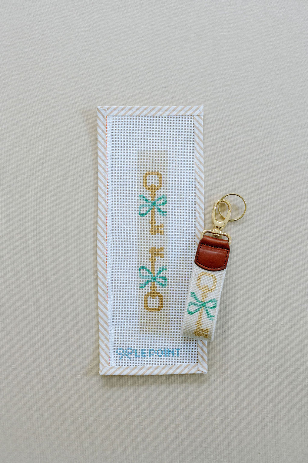 Key Keychain - Ivory and Green Canvas