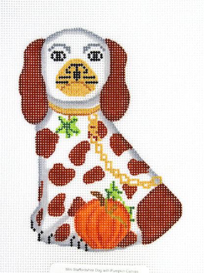 Mini Staffordshire Dog with Pumpkin Canvas