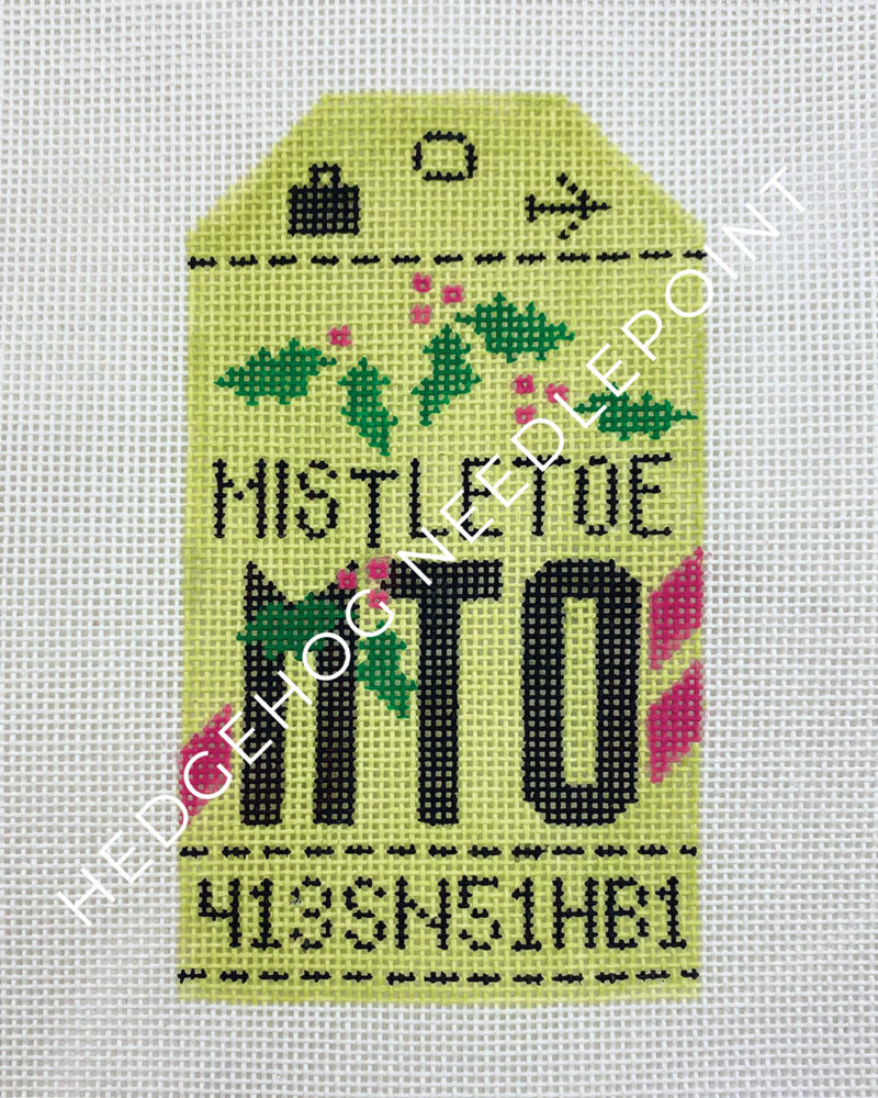 Mistletoe Retro Travel Tag Needlepoint Canvas
