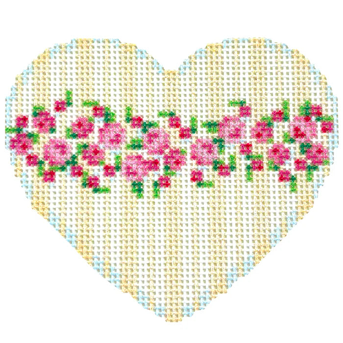 Rosebud/Stripe Medium Heart Canvas